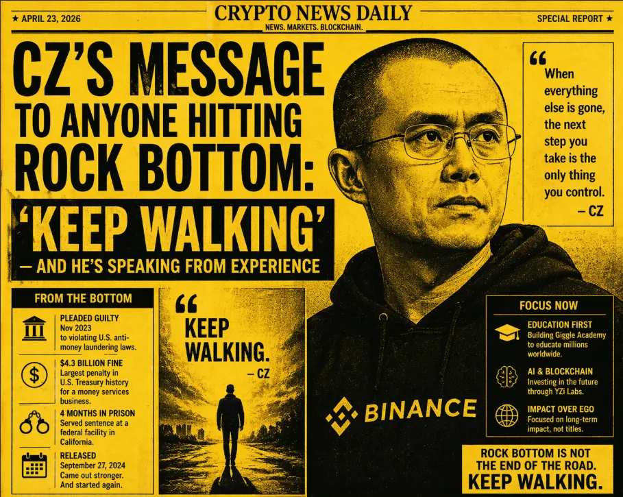 CZ's Message to Anyone Hitting Rock Bottom: 'Keep Walking' — And He's Speaking From Experience