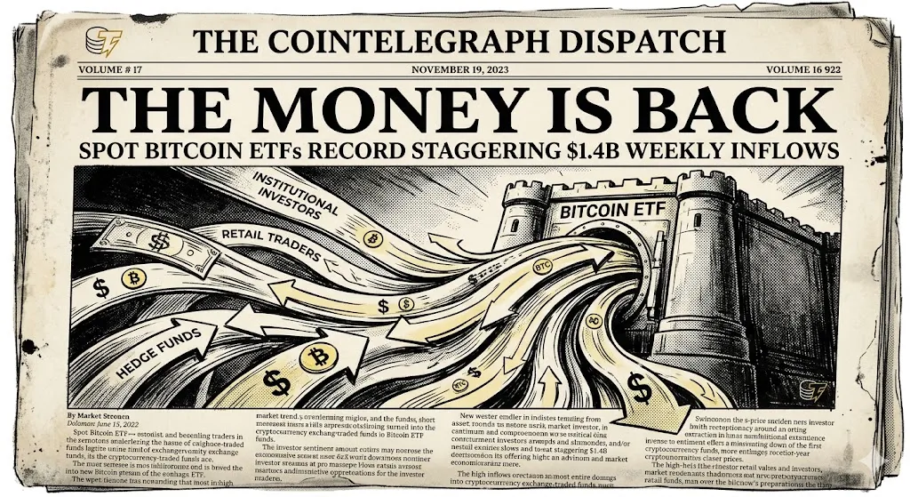 Bitcoin ETFs' Second-Biggest Week of 2026: $1.4 Billion in 7 Days Signals Demand is Back