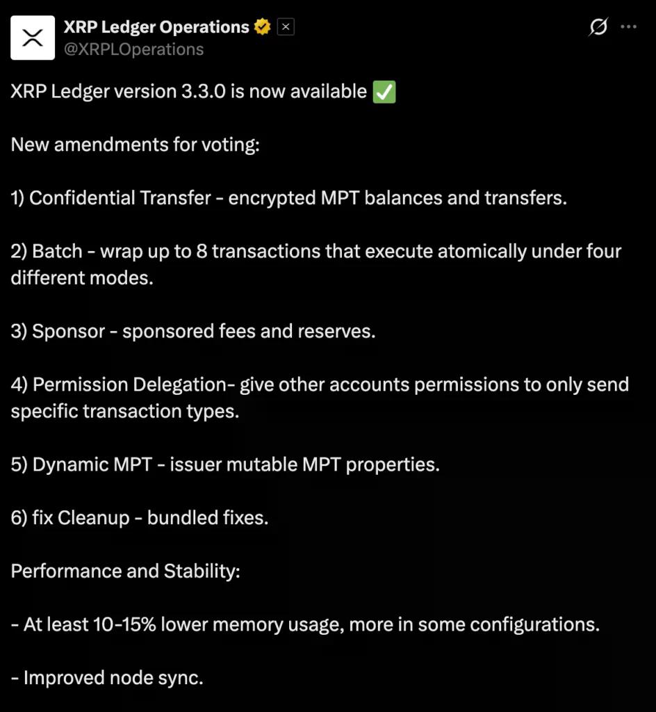 XRP Ledger 3.3.0 upgrades